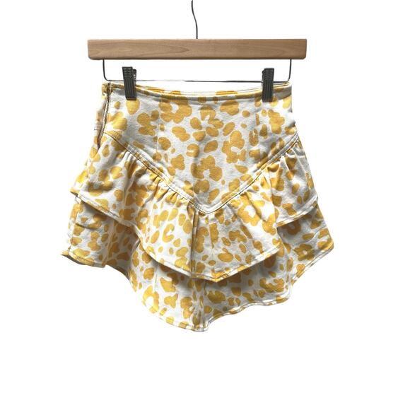 MOTHER The Ruffle Mini Skirt Floral Leopard Print Yellow White Size 23 NWT - Picture 2 of 11